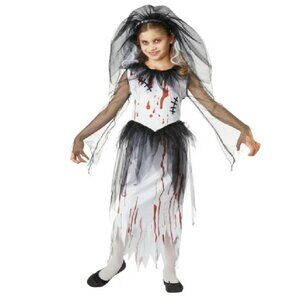 Girls Zombie Bride Costume Dress Veil Large 10-12 Halloween Horror Kids